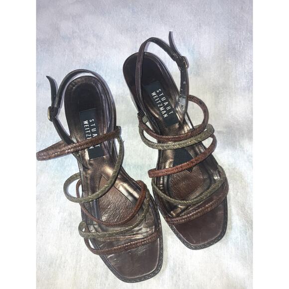 STUART WEITZMAN Strappy Block Heel Slingback Sandals Size 8 VACATION CASUAL - Picture 5 of 11